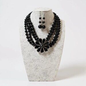 Black Epoxy Coating On silver Tone Flower Pendant Four Layers Gradua Set